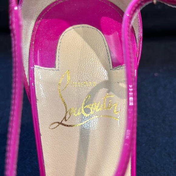Christian louboutins patent leather magenta strappy heels. Pointy toe. 5.5” heel - Picture 3 of 7
